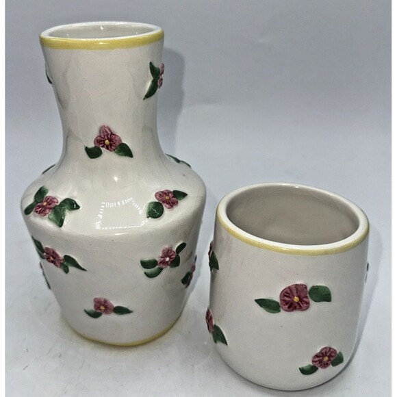 Vintage Pink Roses, Floral Chintz Carafe & Tumbler Bedside Tumbleup Cottagecore - Picture 3 of 13